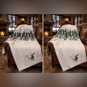 David Fussenegger Reversible Deer Alpine Chalet Apres Ski Throw Blanket NWT Rare